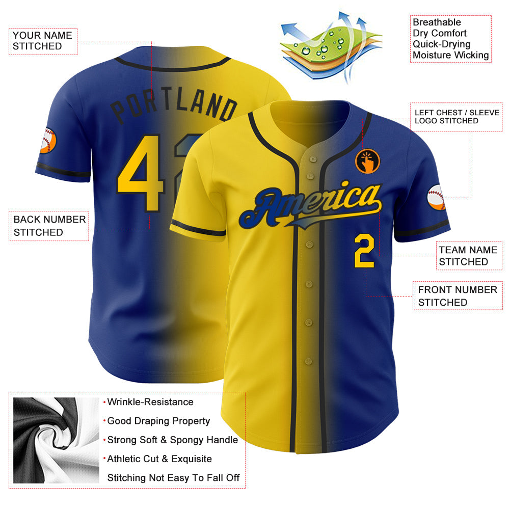Custom Royal Yellow-Black Authentic Gradient Fashion Baseball Jersey - Sky-Custom