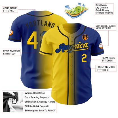 Custom Royal Yellow-Black Authentic Gradient Fashion Baseball Jersey - Sky-Custom