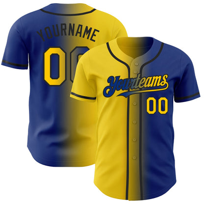Custom Royal Yellow-Black Authentic Gradient Fashion Baseball Jersey - Sky-Custom