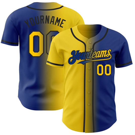 Custom Royal Yellow-Black Authentic Gradient Fashion Baseball Jersey - Sky-Custom