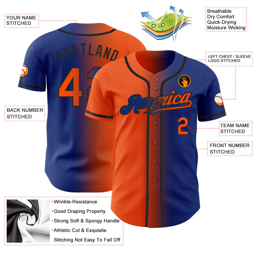 Custom Royal Orange-Black Authentic Gradient Fashion Baseball Jersey - Sky-Custom