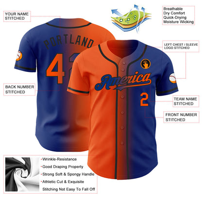 Custom Royal Orange-Black Authentic Gradient Fashion Baseball Jersey - Sky-Custom