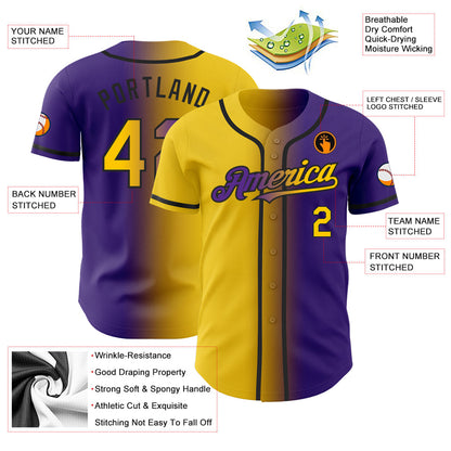 Custom Purple Yellow-Black Authentic Gradient Fashion Baseball Jersey - Sky-Custom