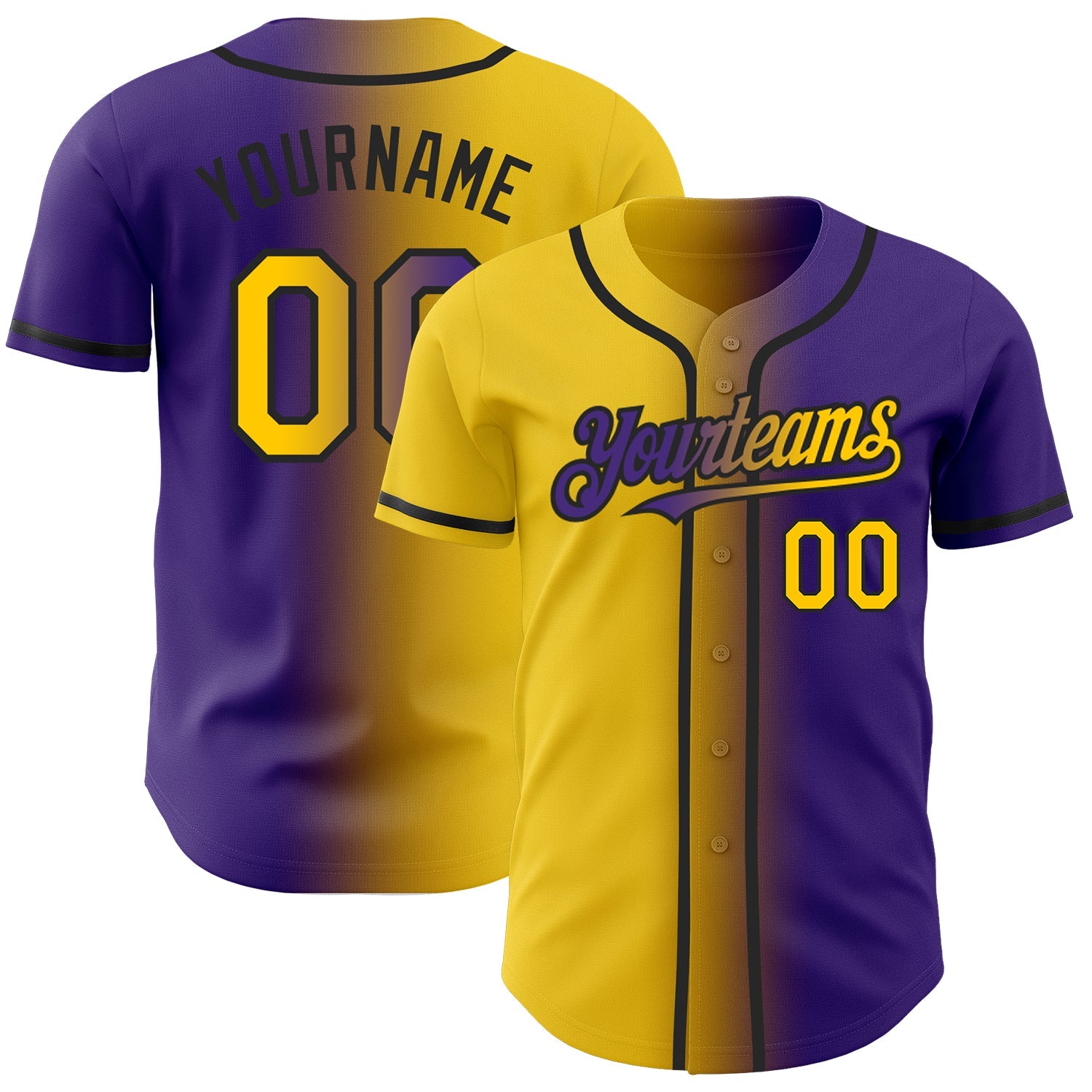 Custom Purple Yellow-Black Authentic Gradient Fashion Baseball Jersey - Sky-Custom