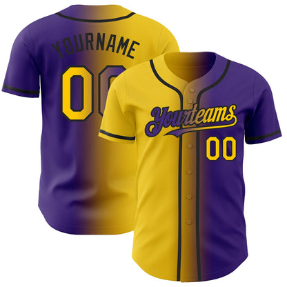Custom Purple Yellow-Black Authentic Gradient Fashion Baseball Jersey - Sky-Custom