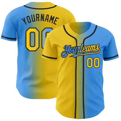 Custom Electric Blue Yellow-Black Authentic Gradient Fashion Baseball Jersey - Sky-Custom
