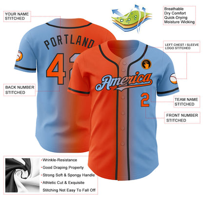 Custom Light Blue Orange-Black Authentic Gradient Fashion Baseball Jersey - Sky-Custom