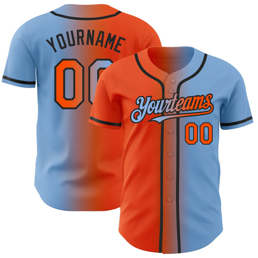 Custom Light Blue Orange-Black Authentic Gradient Fashion Baseball Jersey - Sky-Custom