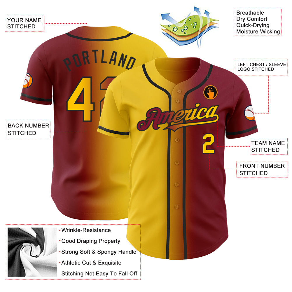 Custom Crimson Yellow-Black Authentic Gradient Fashion Baseball Jersey - Sky-Custom