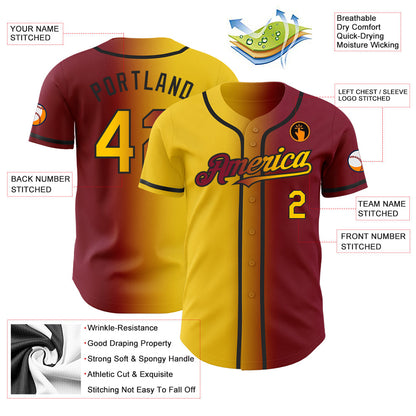 Custom Crimson Yellow-Black Authentic Gradient Fashion Baseball Jersey - Sky-Custom
