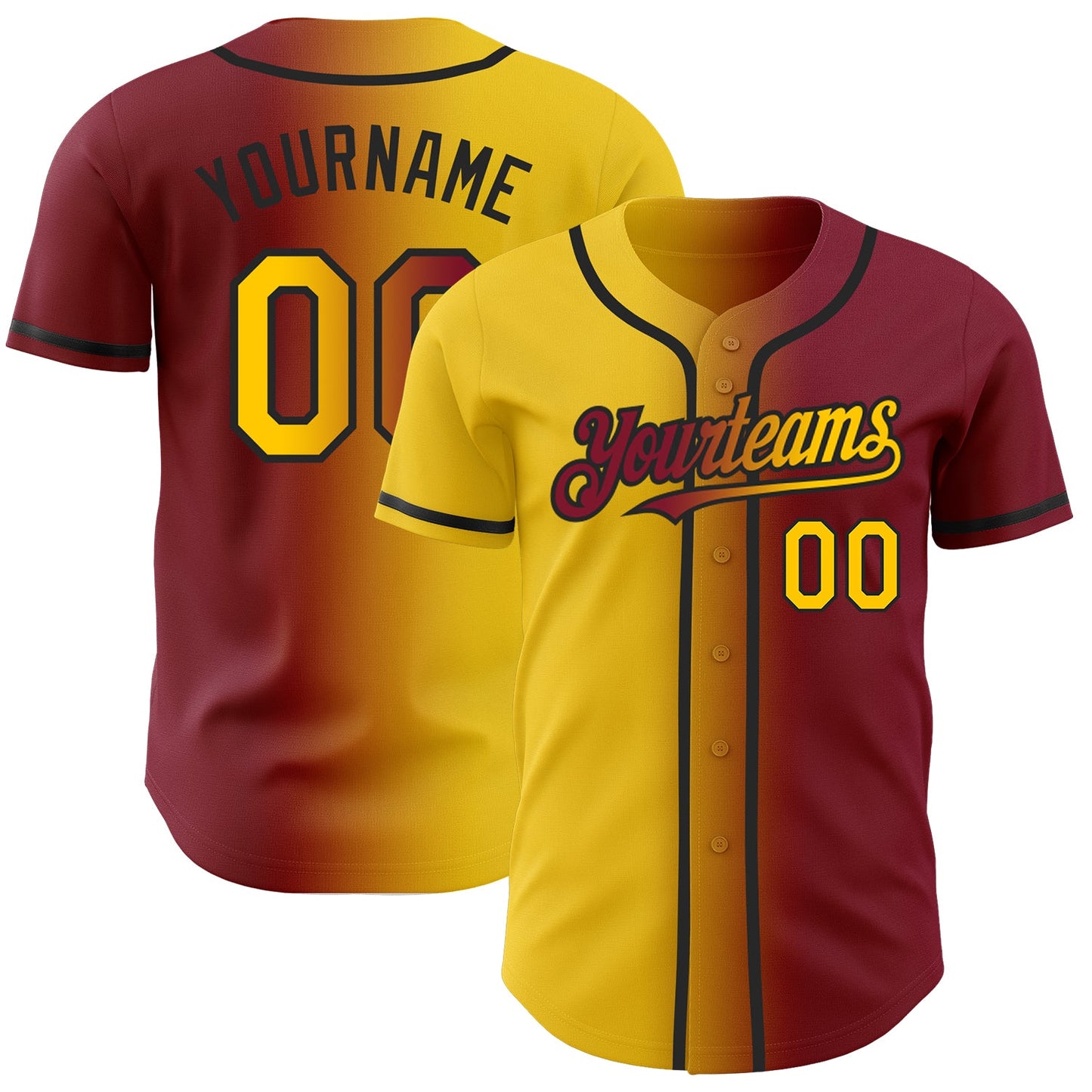 Custom Crimson Yellow-Black Authentic Gradient Fashion Baseball Jersey - Sky-Custom