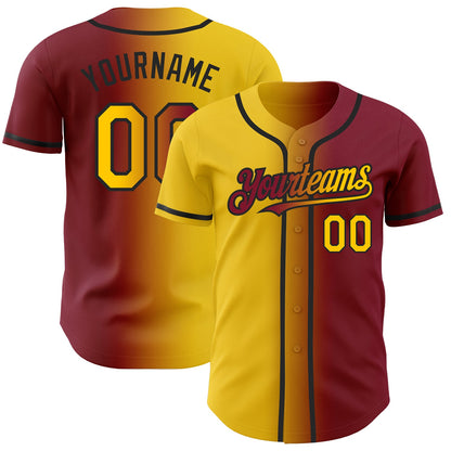 Custom Crimson Yellow-Black Authentic Gradient Fashion Baseball Jersey - Sky-Custom