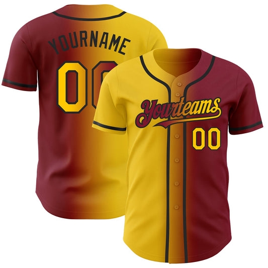 Custom Crimson Yellow-Black Authentic Gradient Fashion Baseball Jersey - Sky-Custom