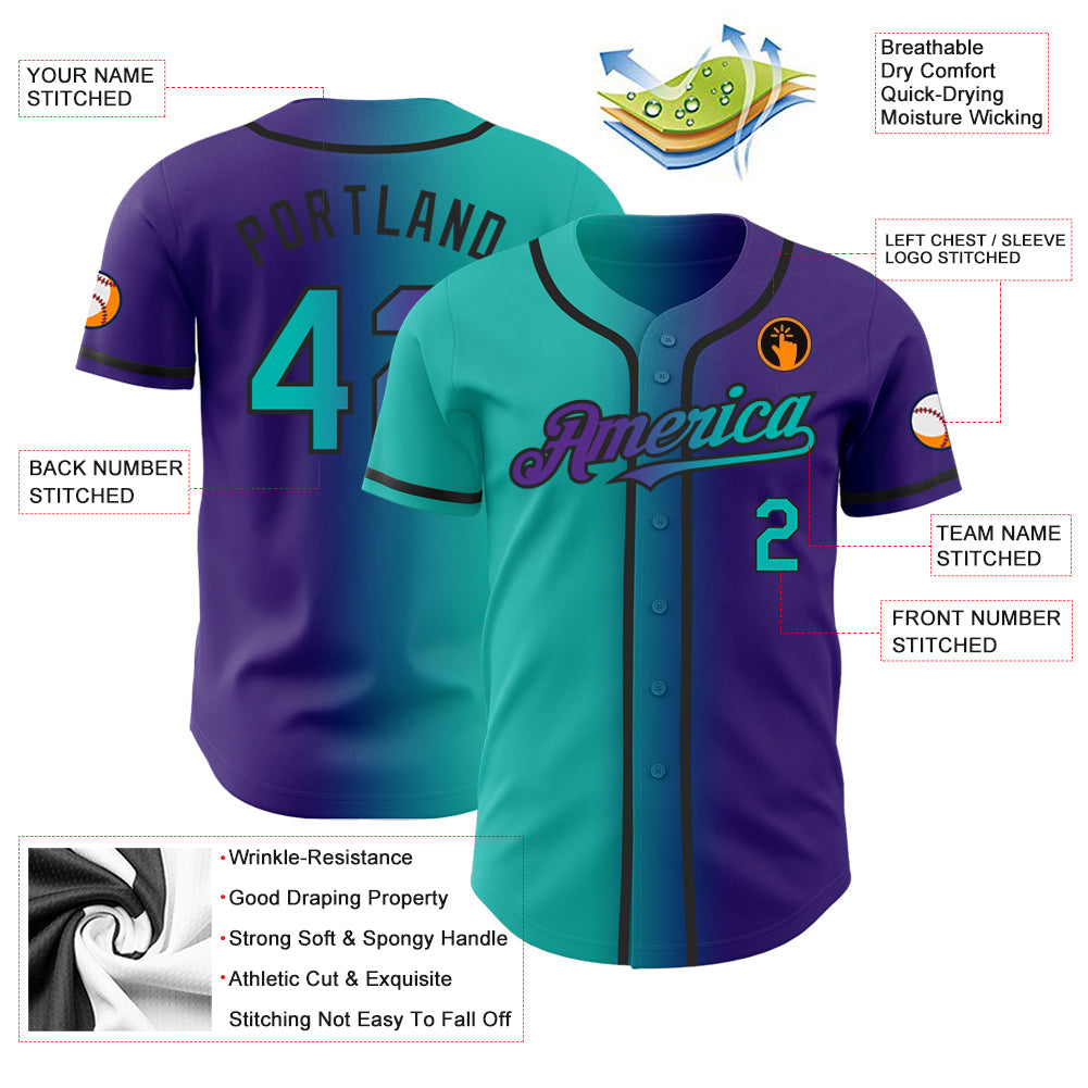Custom Purple Aqua-Black Authentic Gradient Fashion Baseball Jersey - Sky-Custom