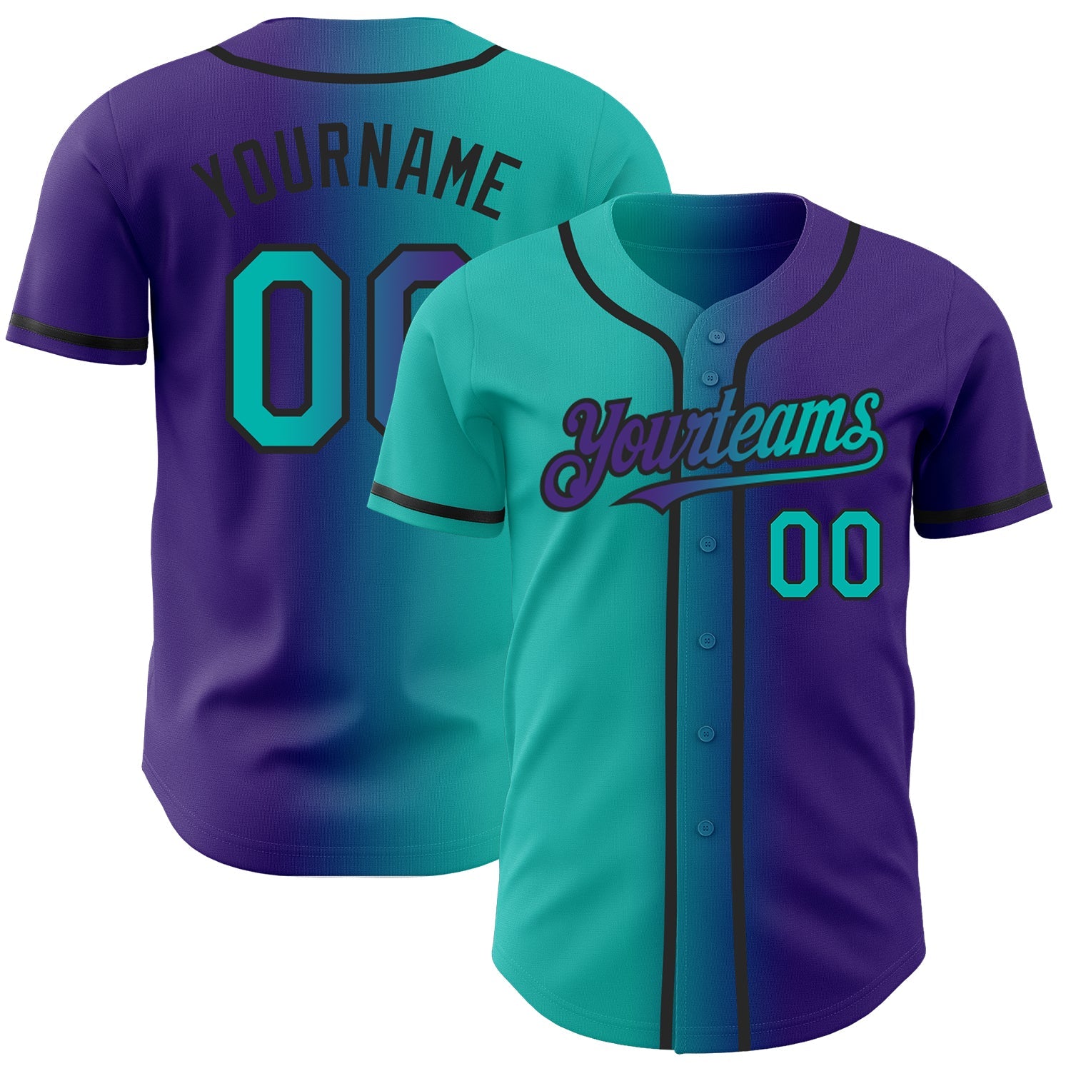 Custom Purple Aqua-Black Authentic Gradient Fashion Baseball Jersey - Sky-Custom