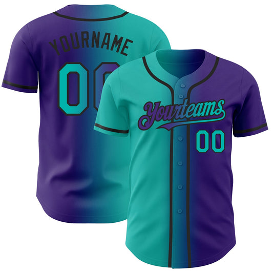 Custom Purple Aqua-Black Authentic Gradient Fashion Baseball Jersey - Sky-Custom