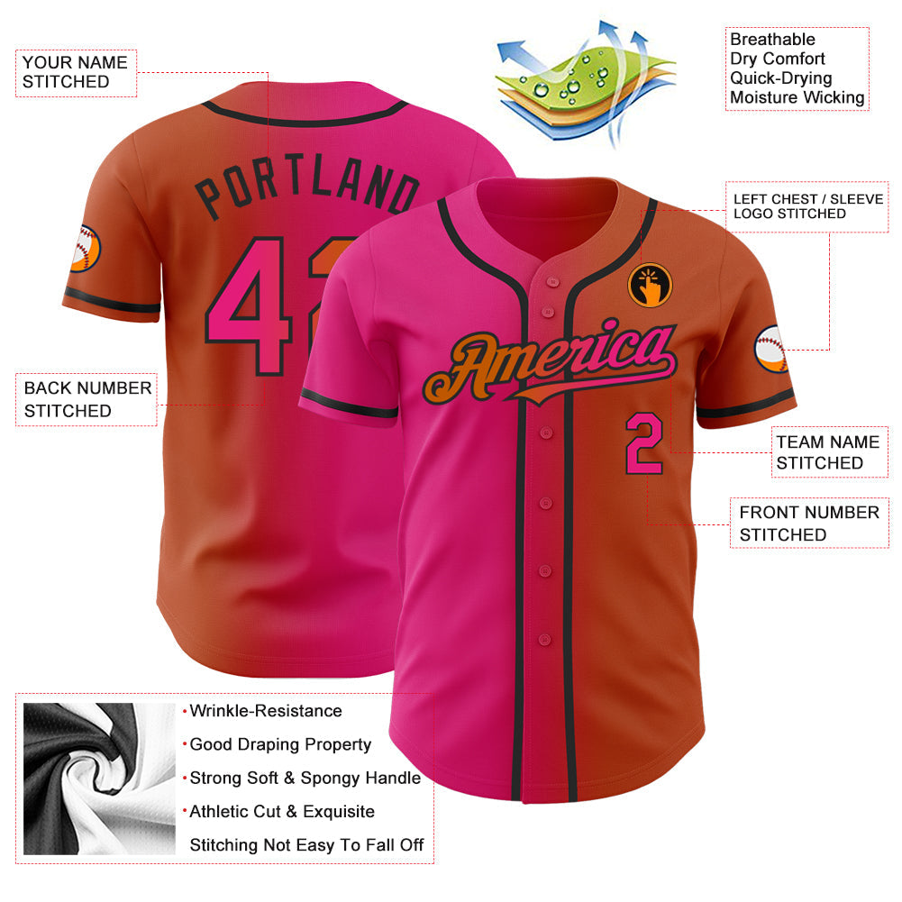 Custom Texas Orange Hot Pink-Black Authentic Gradient Fashion Baseball Jersey - Sky-Custom