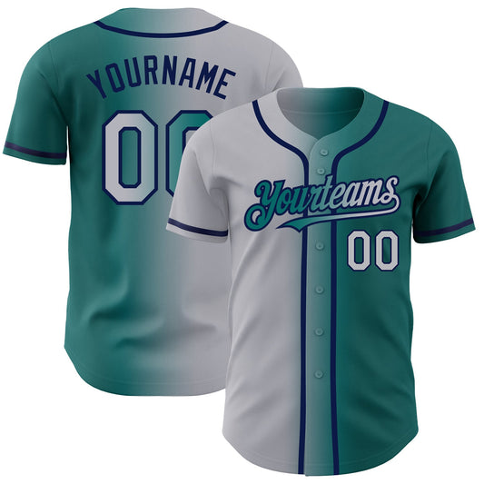 Custom Teal Gray-Navy Authentic Gradient Fashion Baseball Jersey - Sky-Custom