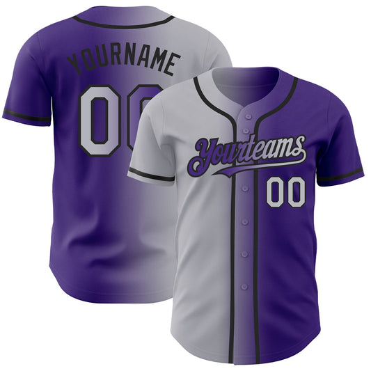 Custom Purple Gray-Black Authentic Gradient Fashion Baseball Jersey - Sky-Custom
