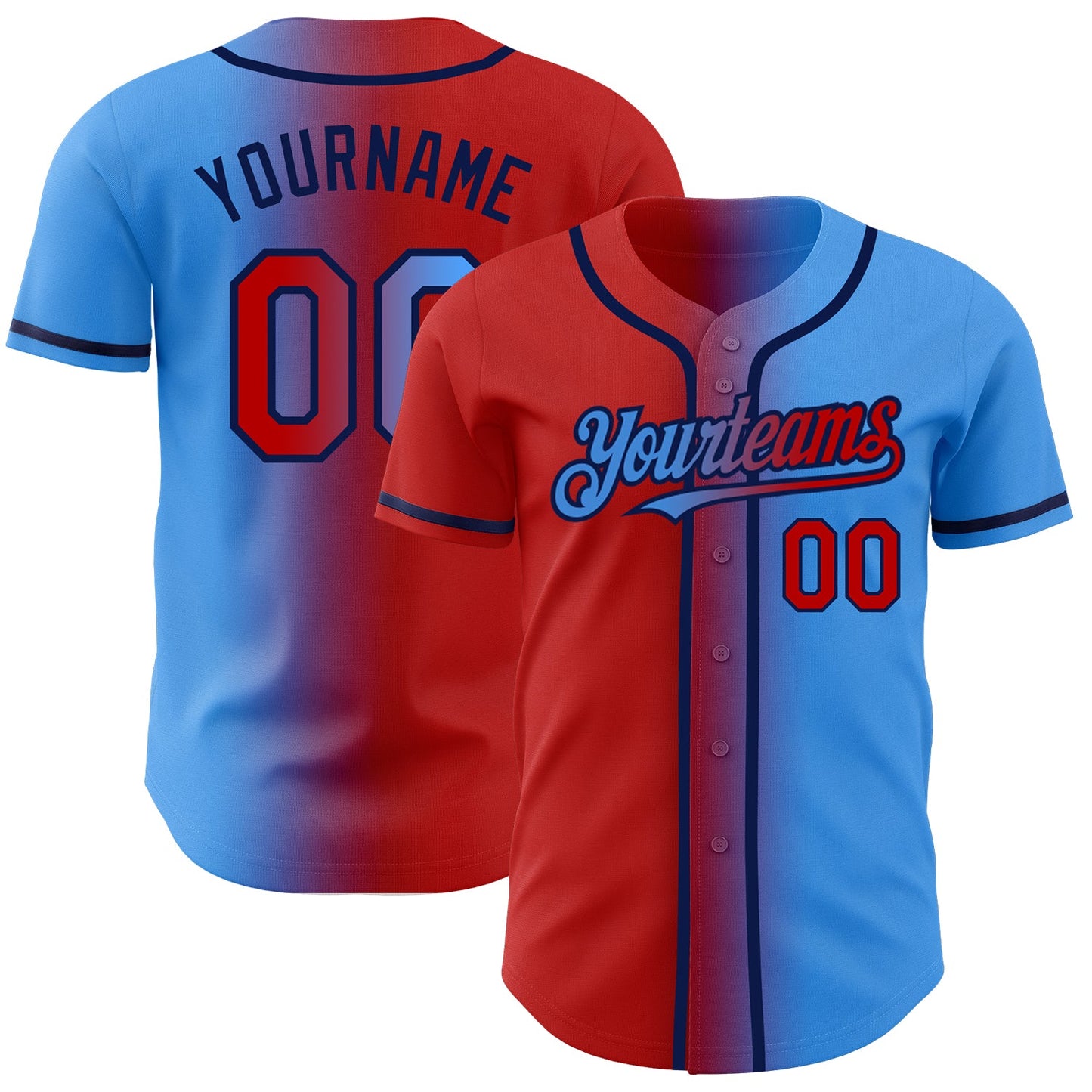 Custom Electric Blue Red-Navy Authentic Gradient Fashion Baseball Jersey - Sky-Custom