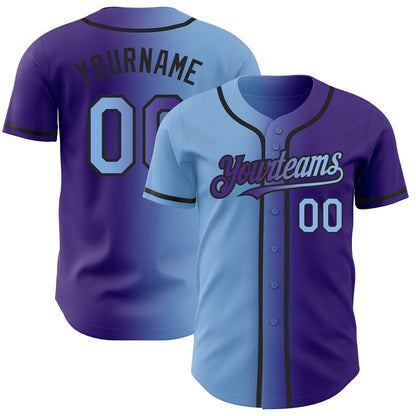 Custom Purple Light Blue-Black Authentic Gradient Fashion Baseball Jersey - Sky-Custom