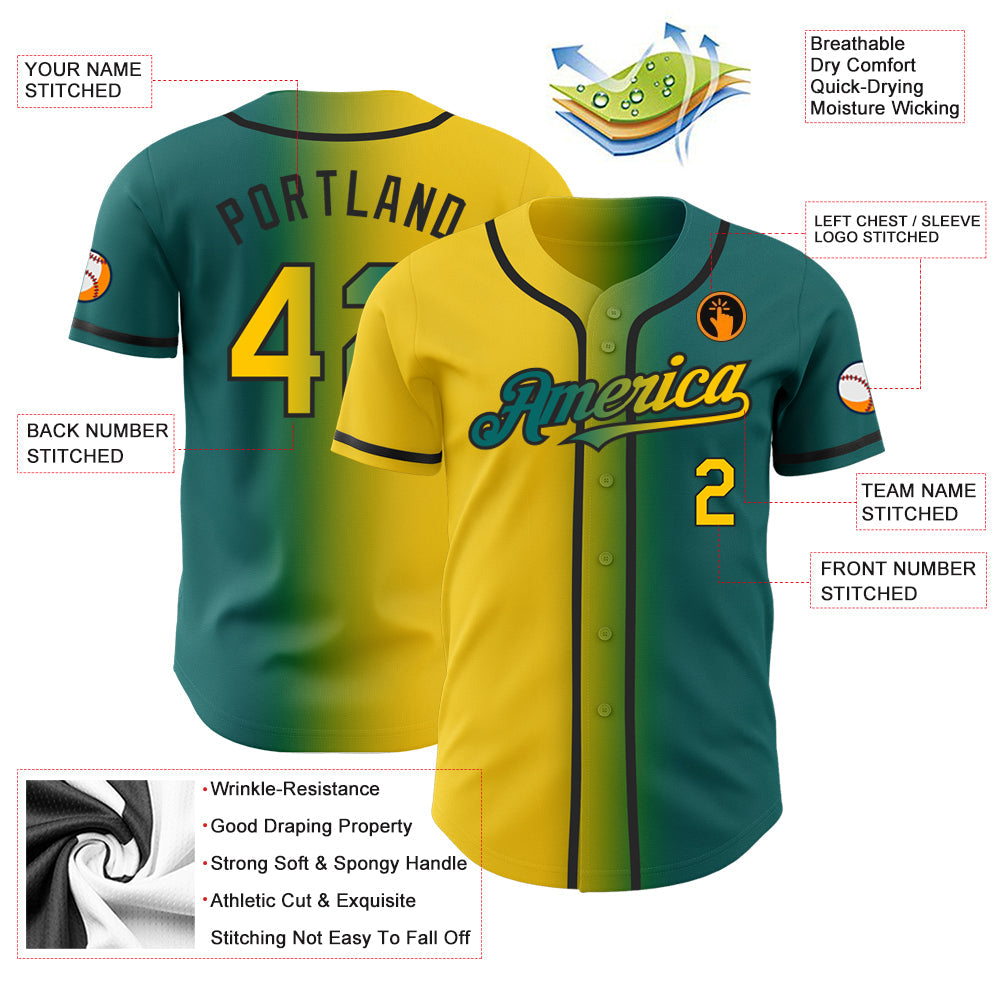Custom Teal Yellow-Black Authentic Gradient Fashion Baseball Jersey - Sky-Custom