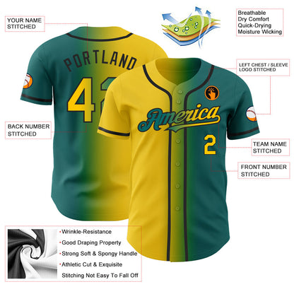 Custom Teal Yellow-Black Authentic Gradient Fashion Baseball Jersey - Sky-Custom