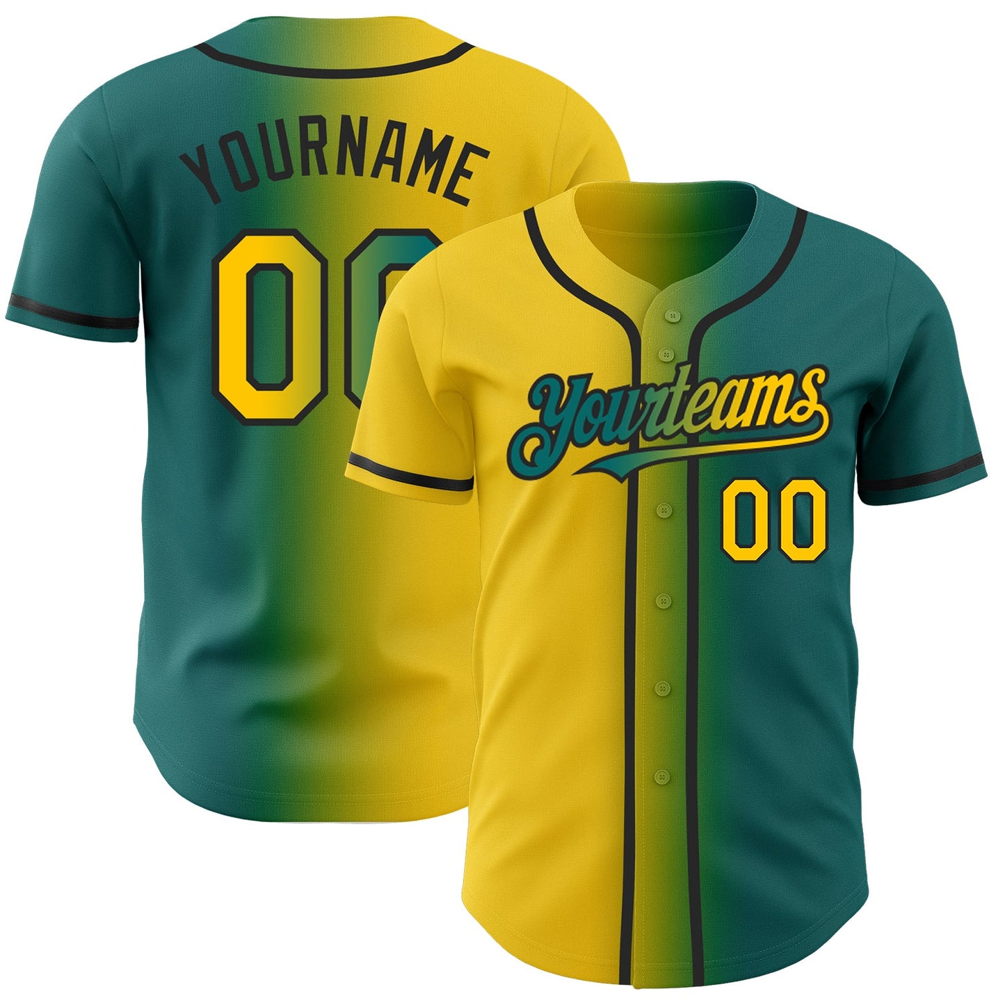 Custom Teal Yellow-Black Authentic Gradient Fashion Baseball Jersey - Sky-Custom