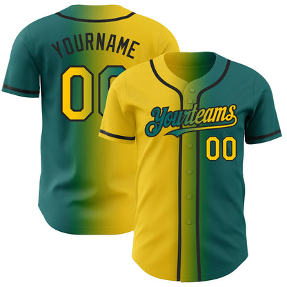 Custom Teal Yellow-Black Authentic Gradient Fashion Baseball Jersey - Sky-Custom