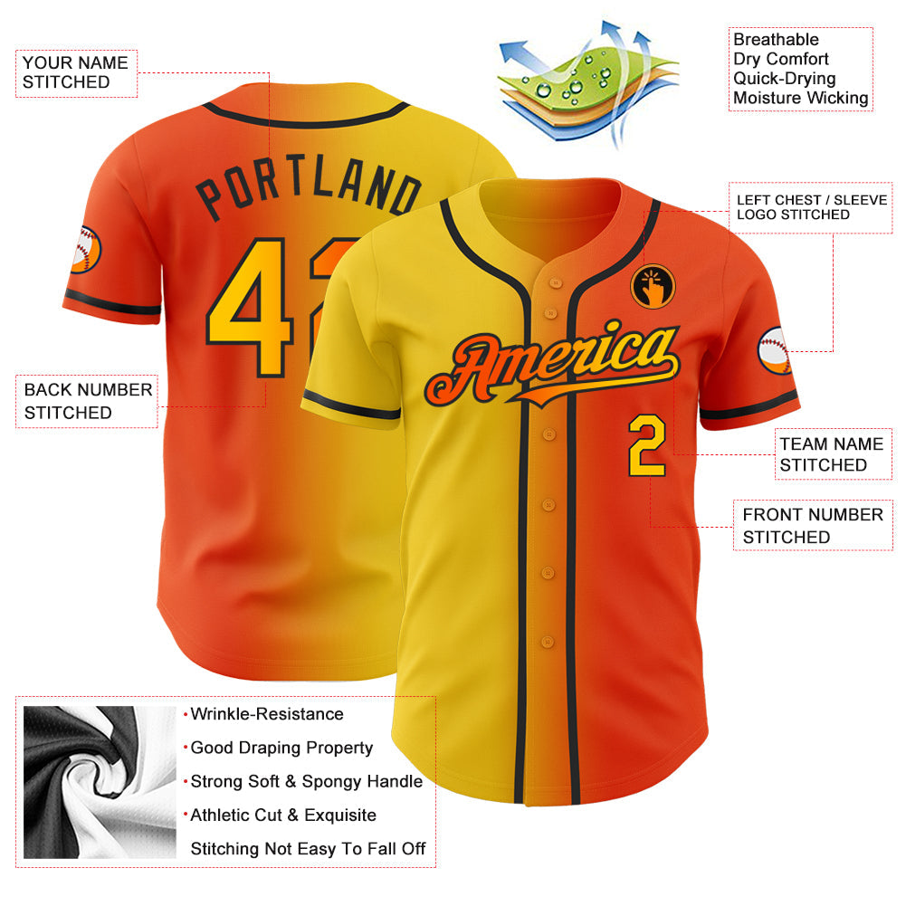Custom Orange Yellow-Black Authentic Gradient Fashion Baseball Jersey - Sky-Custom