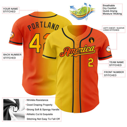 Custom Orange Yellow-Black Authentic Gradient Fashion Baseball Jersey - Sky-Custom