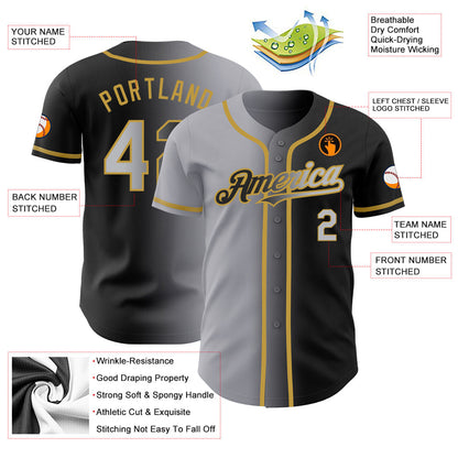 Custom Black Gray-Old Gold Authentic Gradient Fashion Baseball Jersey - Sky-Custom