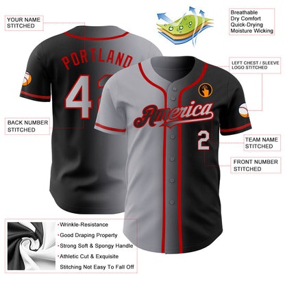 Custom Black Gray-Red Authentic Gradient Fashion Baseball Jersey - Sky-Custom