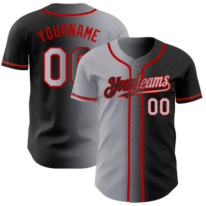 Custom Black Gray-Red Authentic Gradient Fashion Baseball Jersey - Sky-Custom