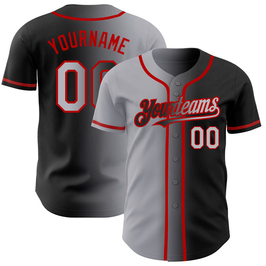 Custom Black Gray-Red Authentic Gradient Fashion Baseball Jersey - Sky-Custom