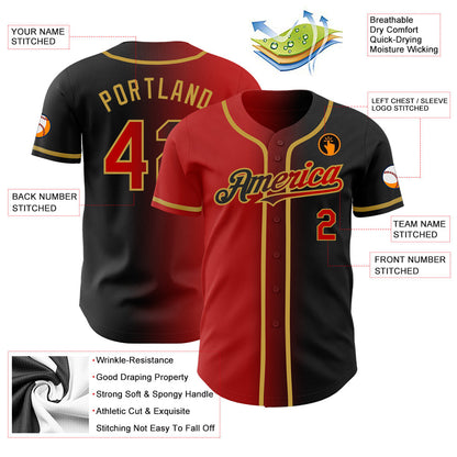 Custom Black Red-Old Gold Authentic Gradient Fashion Baseball Jersey - Sky-Custom