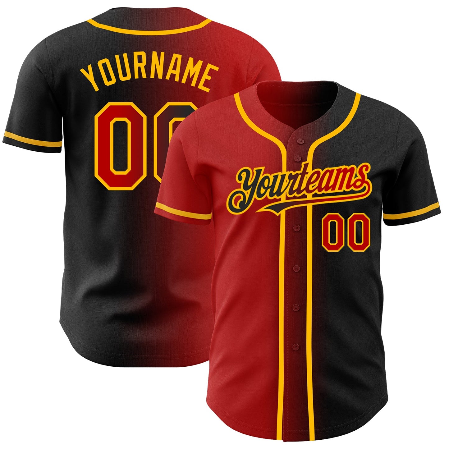 Custom Black Red-Gold Authentic Gradient Fashion Baseball Jersey - Sky-Custom