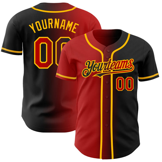 Custom Black Red-Gold Authentic Gradient Fashion Baseball Jersey - Sky-Custom