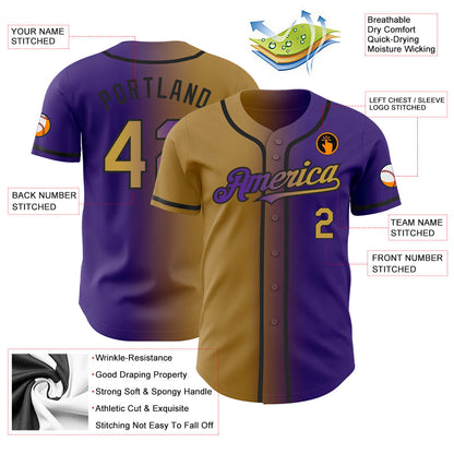 Custom Purple Old Gold-Black Authentic Gradient Fashion Baseball Jersey - Sky-Custom