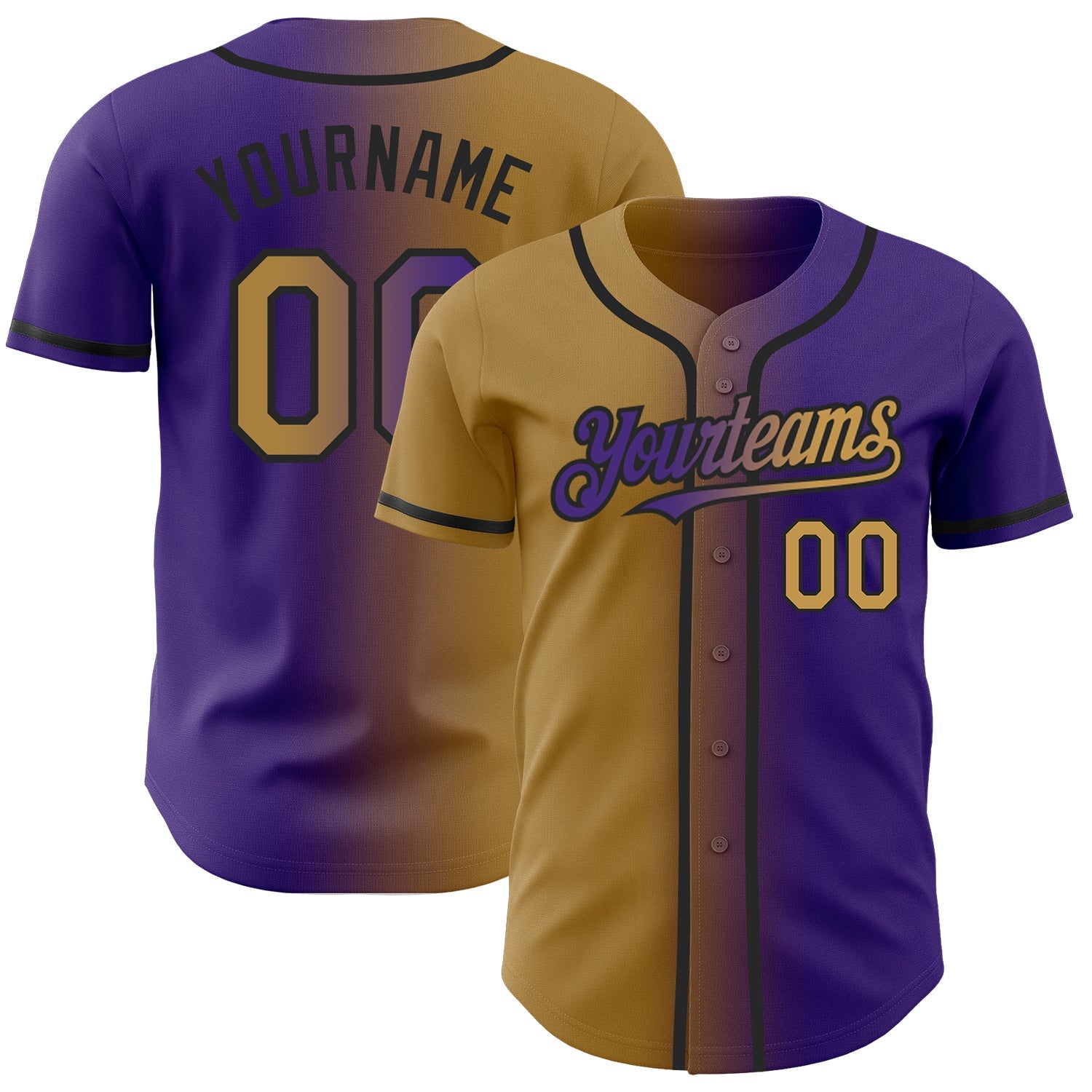 Custom Purple Old Gold-Black Authentic Gradient Fashion Baseball Jersey - Sky-Custom