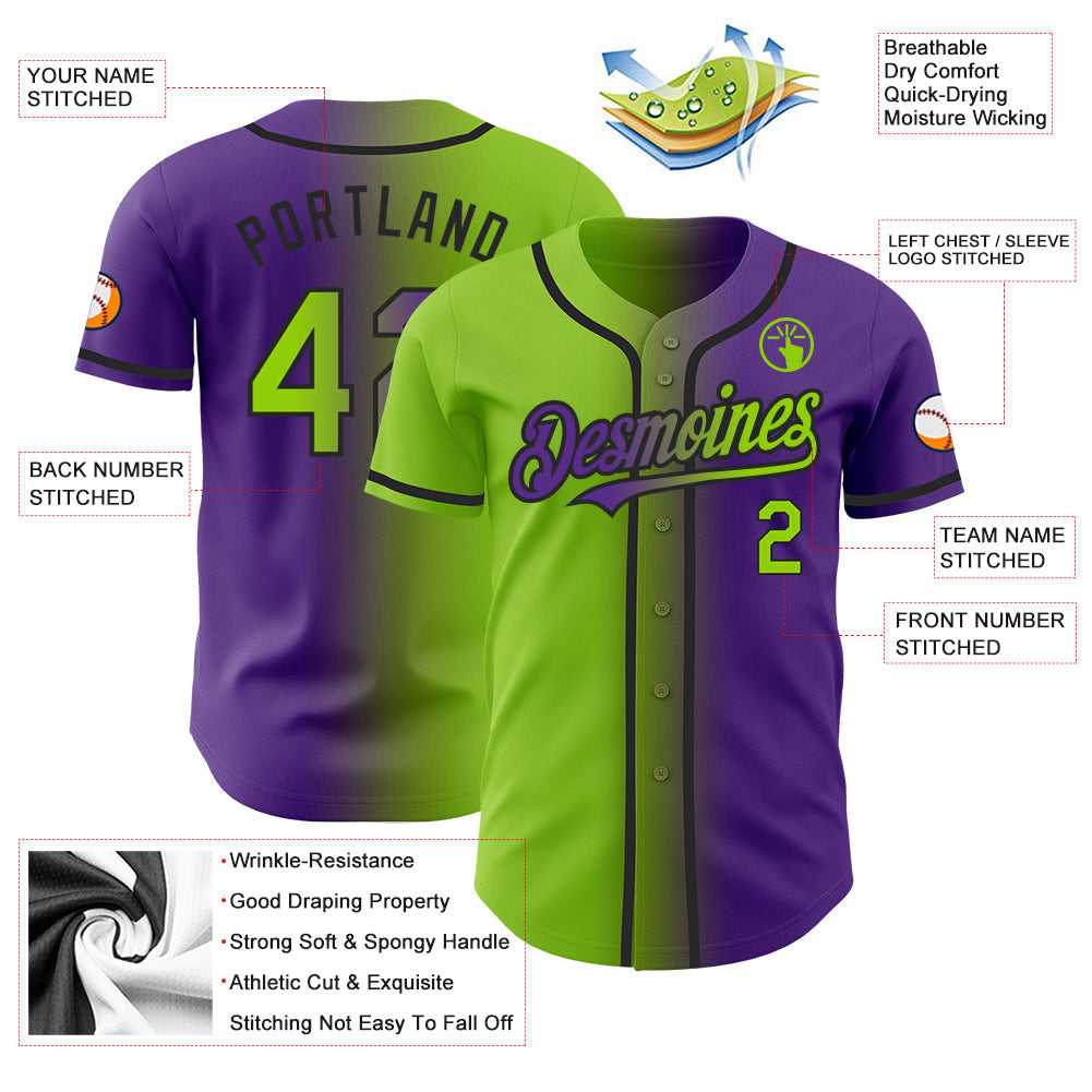 Custom Purple Neon Green-Black Authentic Gradient Fashion Baseball Jersey - Sky-Custom