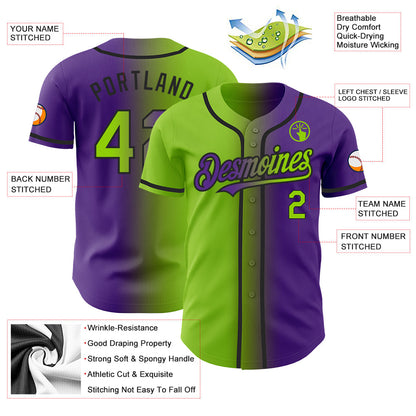 Custom Purple Neon Green-Black Authentic Gradient Fashion Baseball Jersey - Sky-Custom