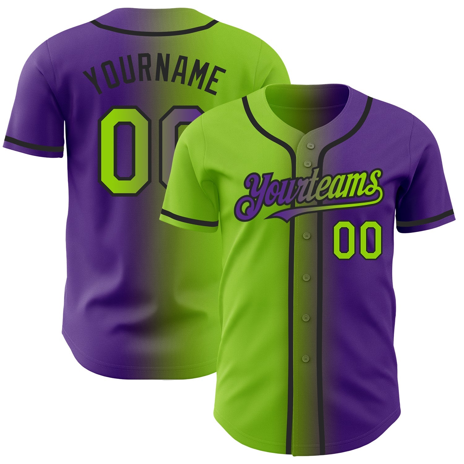 Custom Purple Neon Green-Black Authentic Gradient Fashion Baseball Jersey - Sky-Custom