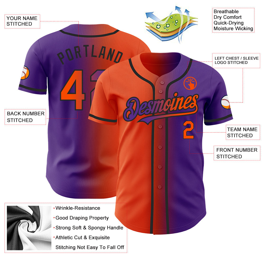 Custom Purple Orange-Black Authentic Gradient Fashion Baseball Jersey - Sky-Custom