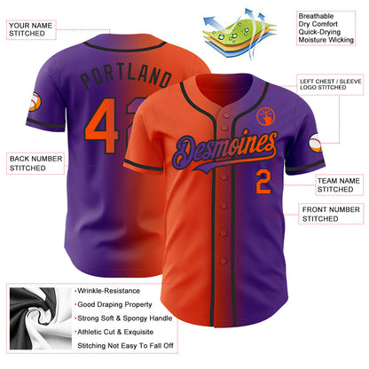 Custom Purple Orange-Black Authentic Gradient Fashion Baseball Jersey - Sky-Custom