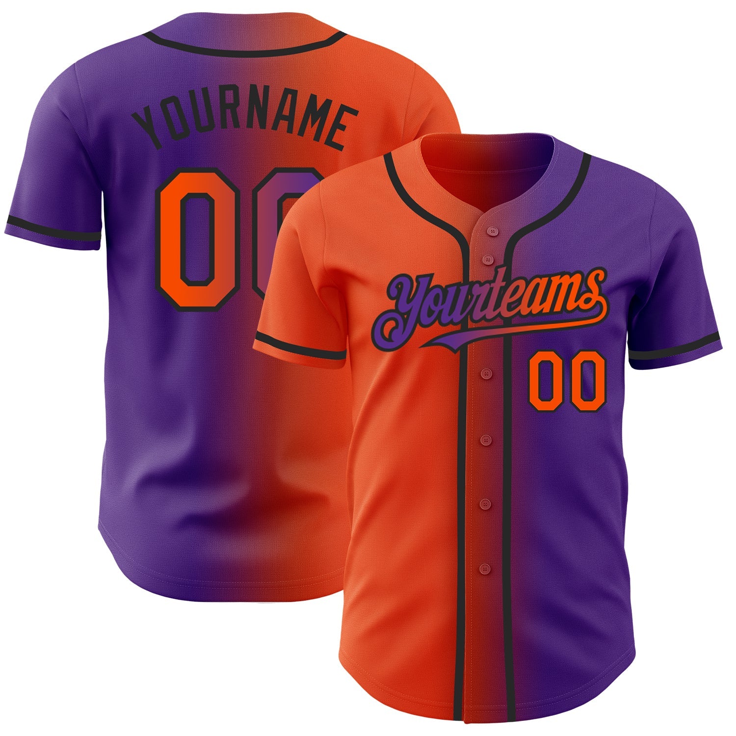 Custom Purple Orange-Black Authentic Gradient Fashion Baseball Jersey - Sky-Custom