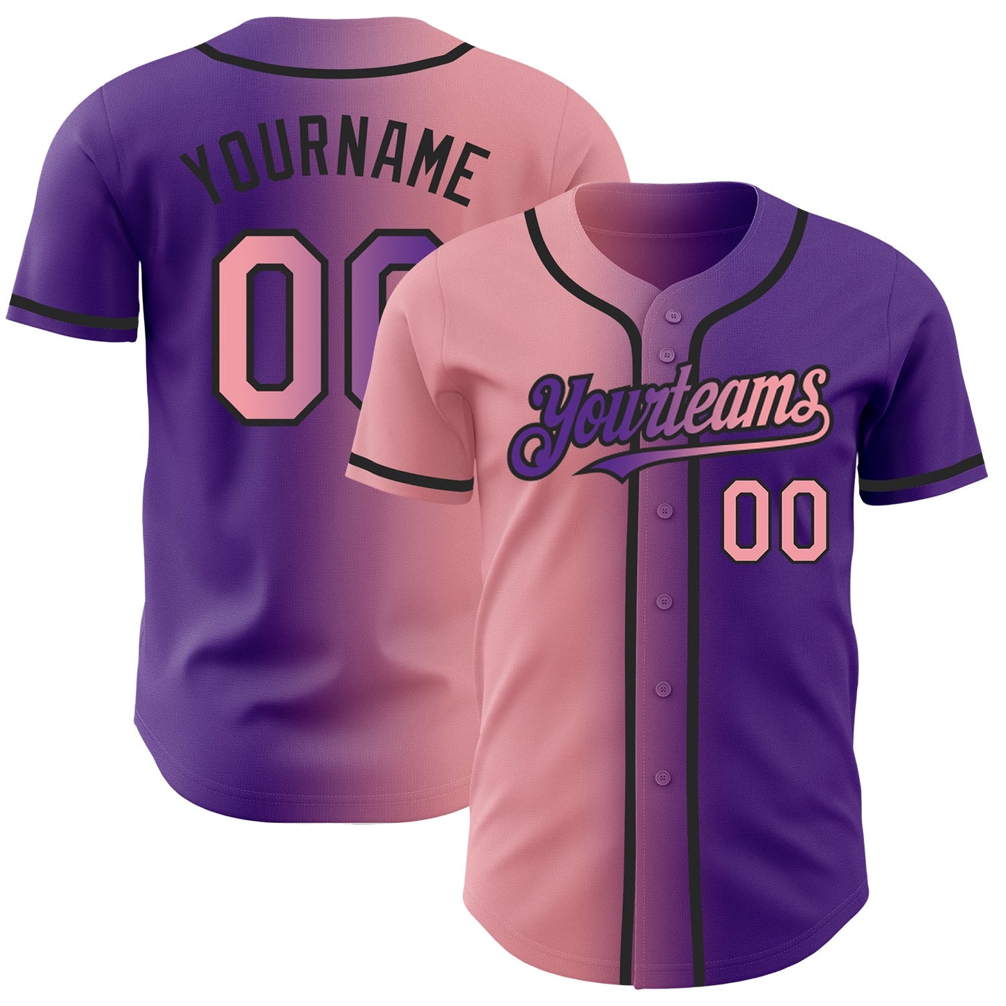 Custom Purple Medium Pink-Black Authentic Gradient Fashion Baseball Jersey - Sky-Custom