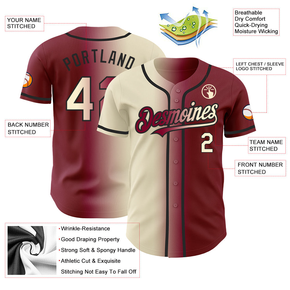 Custom Maroon Cream-Black Authentic Gradient Fashion Baseball Jersey - Sky-Custom