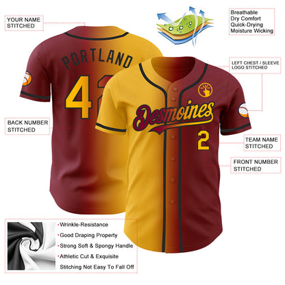 Custom Maroon Gold-Black Authentic Gradient Fashion Baseball Jersey - Sky-Custom