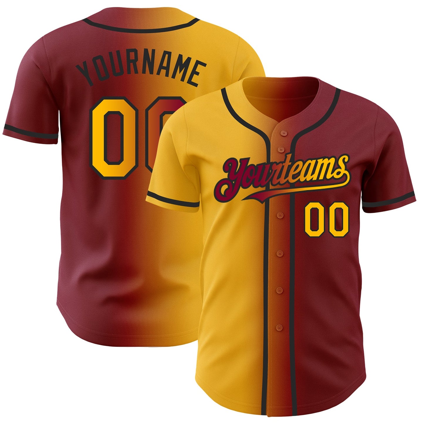 Custom Maroon Gold-Black Authentic Gradient Fashion Baseball Jersey - Sky-Custom